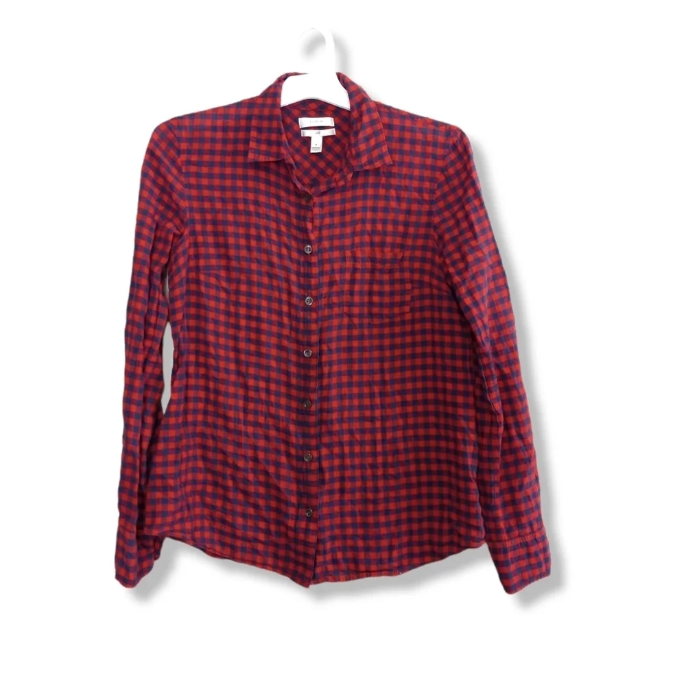 J.Crew Boy Fit Button Front Checkered‎ Top Womens Size 4
